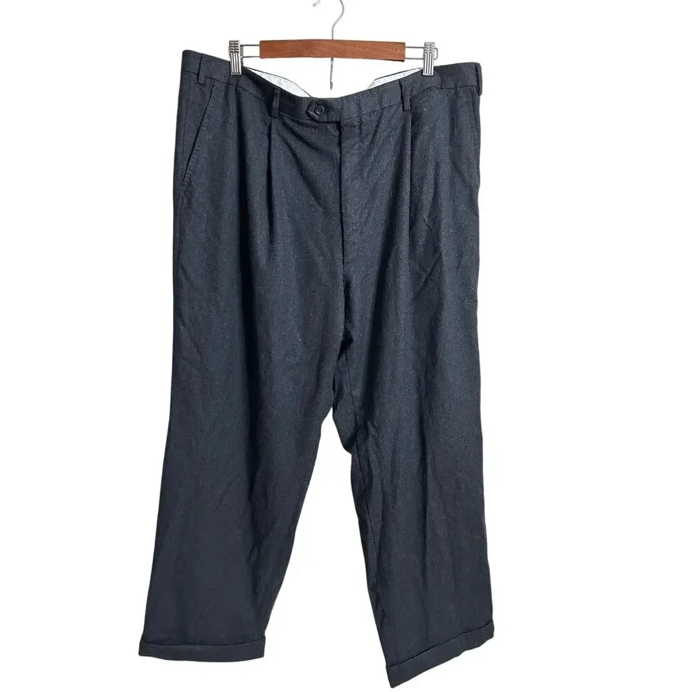 Brioni Flannel Knit Gray Flat Cuffed Trousers Gray Wool Mens 42R Quiet Luxury